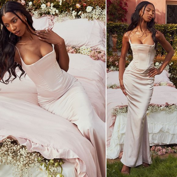 House of CB Dresses & Skirts - House of CB Olivette Pink Crystal Satin Corset Maxi Dress